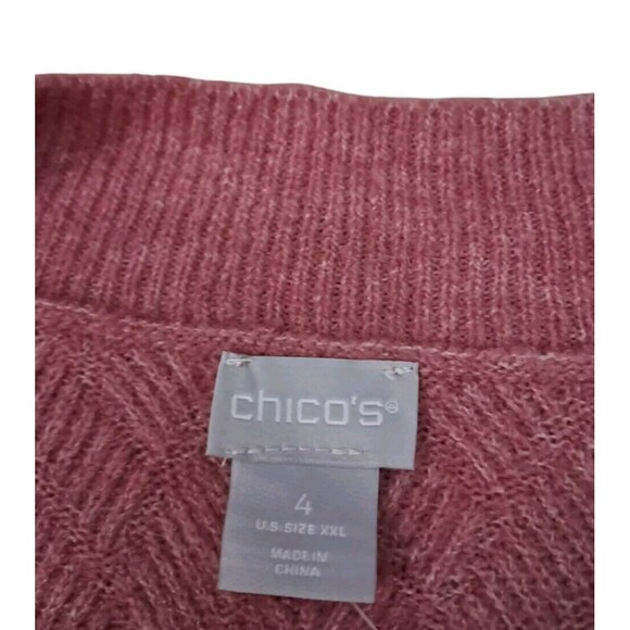 NWT Chico's Herringbone Textured V-Neck Sweater Roseberry Pink Soft Womens 4 XXL - Picture 2 of 7
